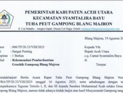 Tuha Peuet Minta Bupati Aceh Utara Berhentikan Geuchik Blang Majron