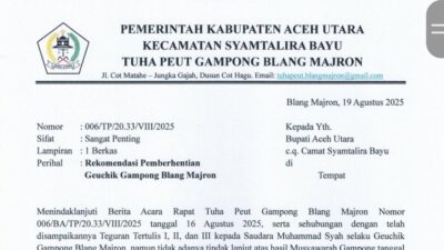 Tuha Peuet Minta Bupati Aceh Utara Berhentikan Geuchik Blang Majron