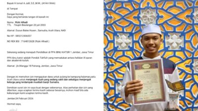 Foto: Rizki Alhadi dan Surat Yang Ditujukan Kepada Bupati Aceh Utara